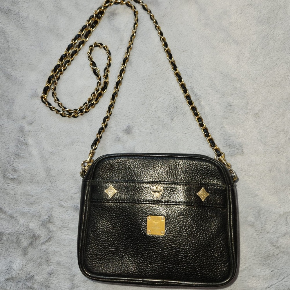 MCM black leather crossbody authentic camera bag vintage